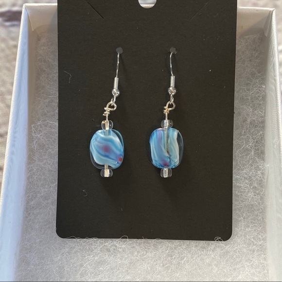 The Baubled Blonde Jewelry - Blue Wave Swirl Art Glass Bead Earrings